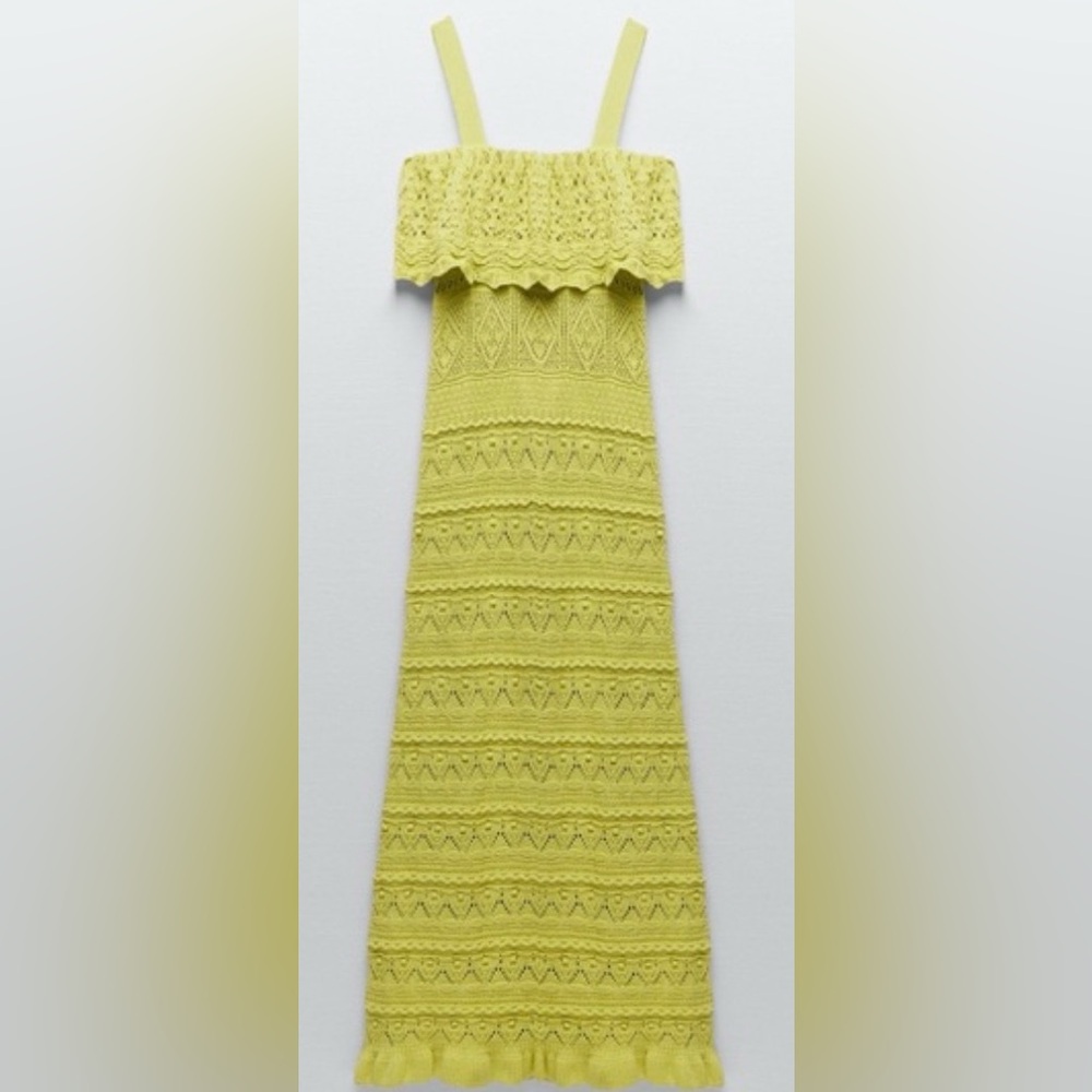 ZARA Lime Green Crochet Maxi Dress - Picture 5 of 11